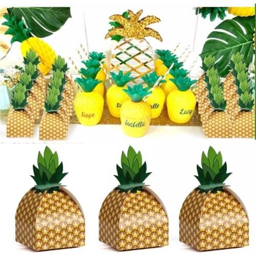 10Pcs Pineapple Candy Box Hawaii Party Decor Birthday Wedding Party Decorations Candy Biscuit Packaging Box Baby Shower Gift Box