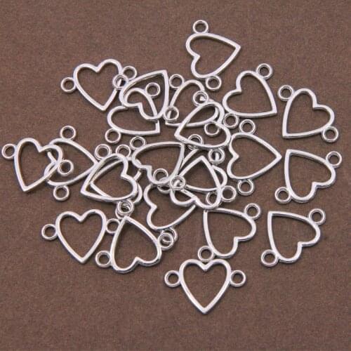 10pcs Charms Heart Link Connector 24*17mm White K Silver Color Pendants Making DIY Handmade Jewelry