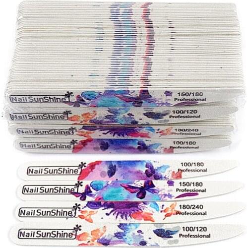 100pcs/Lot Butterfly Printed Strong Sandpaper Wood Stick Files Buffer White Wooden Nail Files 100/180 For UV Gel Polisher Tools