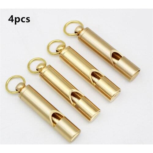 4Pcs Mini SOS Brass Whistle Hiking Emergency Survival Hook Outdoor Portable Key Ring
