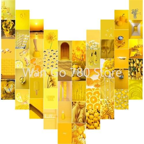 50Pcs Yellow Element Aesthetic Picture Wall Collage Kits Orange Photo Collection Room Decorations for Girl Teens & Women Boudoir