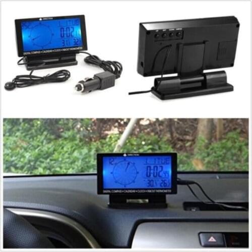In-Car Digital Compass 4.6" LCD Display Blue LED Clock Thermometer Calendar