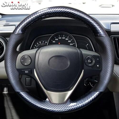 Shining wheat PU Carbon Fiber Steering Wheel Cover for Toyota RAV4 2013-2017 Corolla 2014-2017 Auris 2013-16 Scion iM 2016