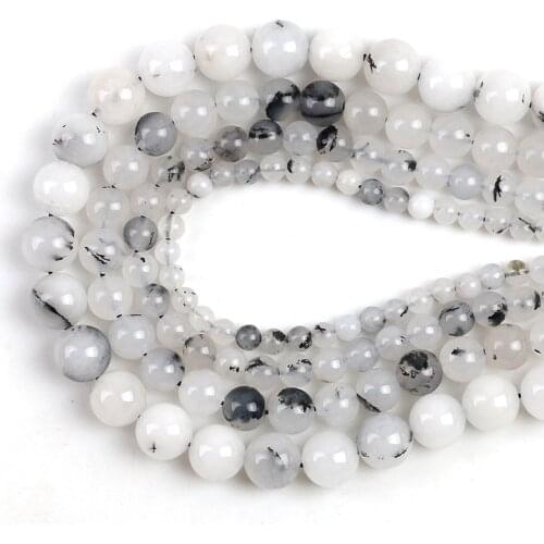 Black Rutilated Quartz Natural Stone Round Loose Beads 15'' 6/8/10/12mm For Jewelry Making DIY Bracelet Earrings Accessories