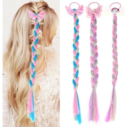 New Colorful Wig Hair Ropes Cute Girls Ponytail Headwear Princess Twist Braid Elastic Hair Bands Fashion Kids Hair Accessories