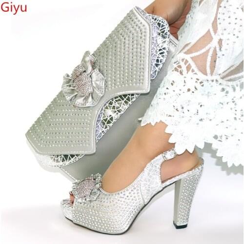 Doershow Latest silver African Shoes And Bag Set For Party High Quality Italian Ahoes And Bags To Match Women! SKU1-5