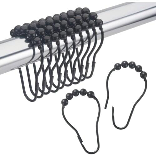 Hot Shower Curtain Hooks Rings Metal Shower Curtain Hooks Rings for Bathroom Shower Rods Curtains Set of 12 Black