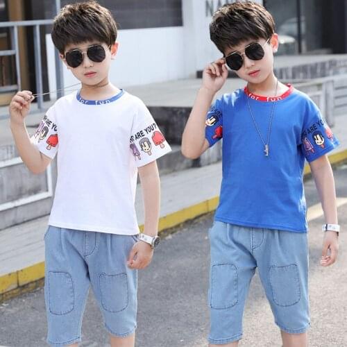 Shorts Jeans Masculino Deporte Two Piece Set Summer Korean Clothes for Teens Boys 10 12 Year Boutique Outfits Ofertas Relampago