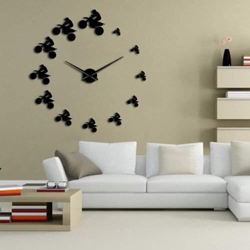 Dirt Bike Riders DIY Giant Mute Wall Clock Extreme Sports Aerial Dirt Bike Frameless Large Mountain Bike Motorcycle Clock Watch