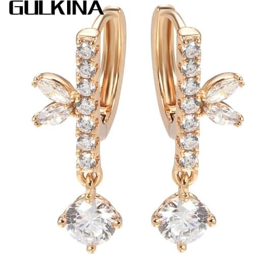 Gulkina 2021 Luxury Korean Women Earrings 585 Rose Gold Natural Zircon Dangle Earring Party Engagement Fine Jewelry Fashion Gift