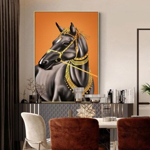 Modern Horses Canvas Painting Orange Bright Animal Posters and Prints Wall Pictures for Living Room Bedroom Unique Home Decor