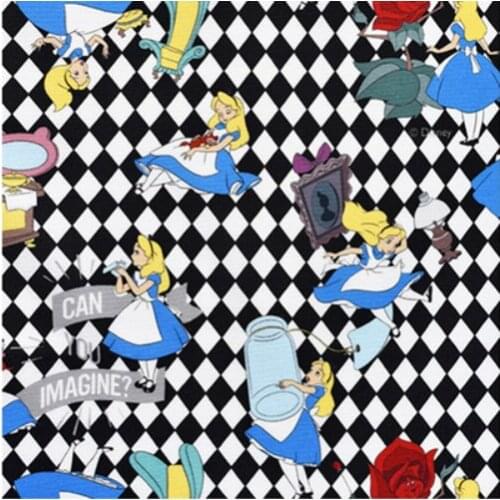 Korean Import Disney Alice in Wonderland 100% Cotton Fabric for Girl Clothes Hometextile Cushion Cover Backpack Needlework DIY