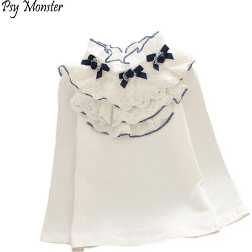 2020 Spring Lace Long Sleeve Big Girls Tops School Girl Dance White Blouse Shirt for Kids Baby Toddler Children Clothes S6