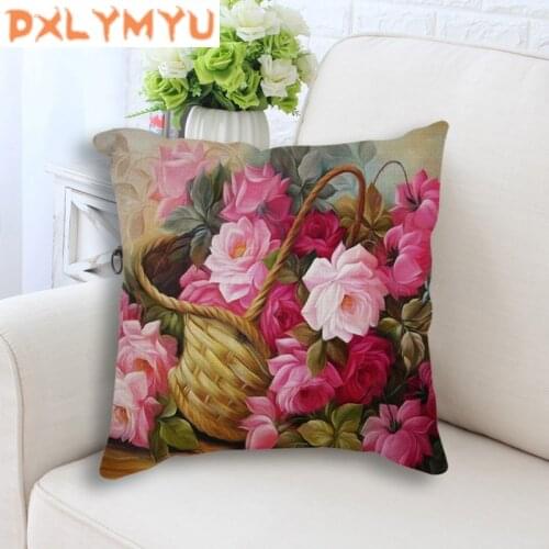 Linen Cushion Home Decor Flower Printed Cushion Throw Pillows for Car Living room Home Sofa Flower Pillowcases 45x45cm