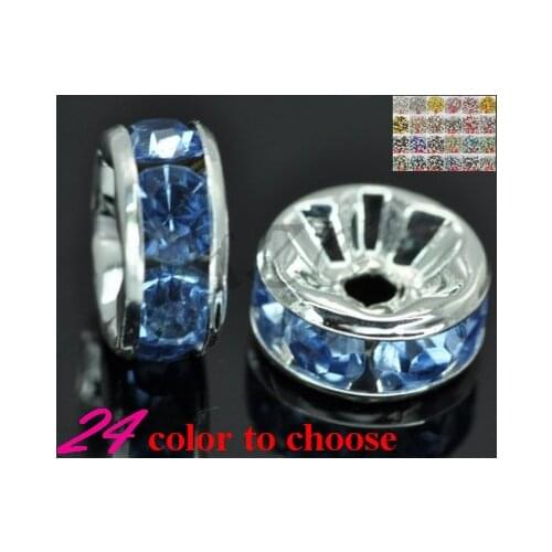 Best 8MM Spacer bracelet DIY Loose + ry4f Blue 100pcs/Lot Crystal Spacer Metal Silver Plated Rondelle Beads