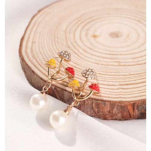 Makersland Cute Mushroom Earring For Women Girls Unique 3D Three Mushroom Cartoon Pearl Drop Earrings 2020 Trendy Ear Accessory