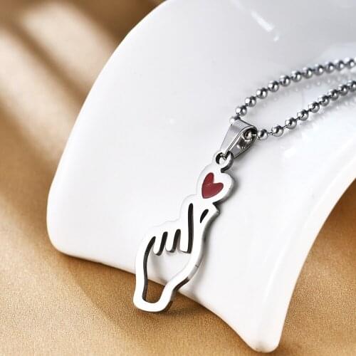 Korean Style Fashion Finger Heart Pendant Necklace Gesture Stainless Steel Jewelry Lovely Gesture Necklace for Men Women