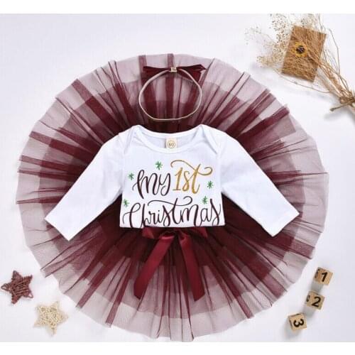 My first christmas girl Dress Newborn Baby Girl Long Sleeve Romper Tutu Mesh Skirt Outfits christmas costume for girls