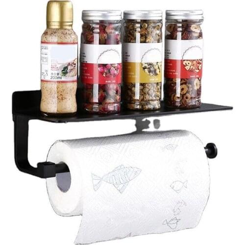 1 Piece Wall-mounted Toilet Roll Paper Rack Bathroom Kitchen Towel Holder with Storage Shelf