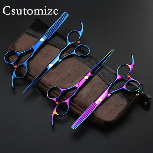 Customize japan 440c 6 / 5.5 inch cut hair scissors make up thinning barber tools cutting shears makas hairdressing scissors set