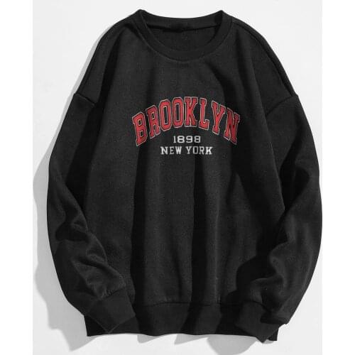Autumn Hoodies Sweatshirts Womens Fashion Letter Brooklyn Print O Neck Long-sleeve Hooded Pullover Sweatshirt Tops Толстовка