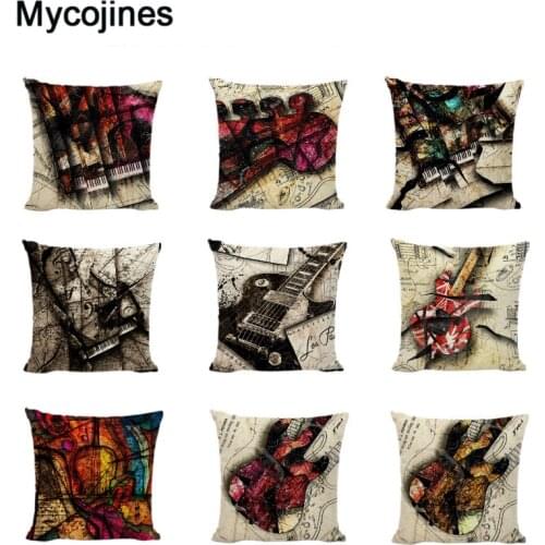 Gifts New Music Notes Print Cushion Covers Guitar Map Violin Lumbar Pillow Cover Camping Home Decor Living Room Linen Pillowcase