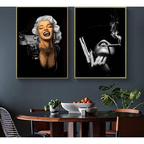 Marilyn Monroe Portrait Pistol Canvas Painting Wall Art Posters Prints Wall Pictures for Living Room Home Wall Gun Cuadros Decor