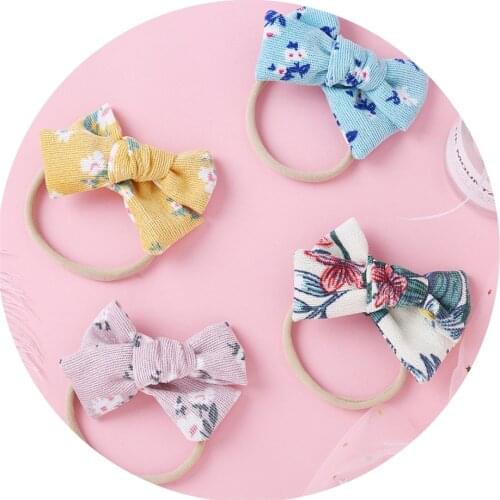 Girls Hairband Corduroy Baby Hair Bows Toddler Thin Nylon Headbands Floral Printing Kids Elastic Head Bands Kids Hair Tie 2020