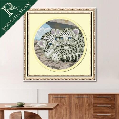 Romantic Story Twins Jaguar Home Decoration Painting Cross Stitch Needlework DMC Printing Cross-Stitch Sets For Embroidery Kits