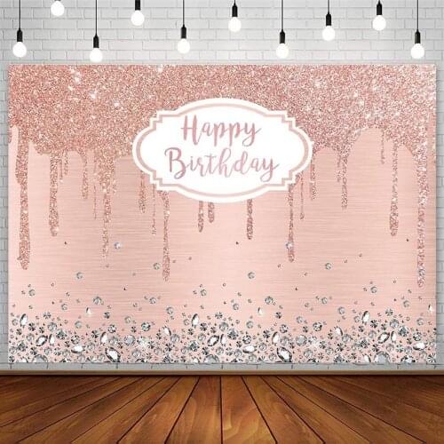 Avezano Photography Background Pink Happy Birthday Backdrop Glitter Diamond Photo Studio Photozone Photophone Party Decor Props