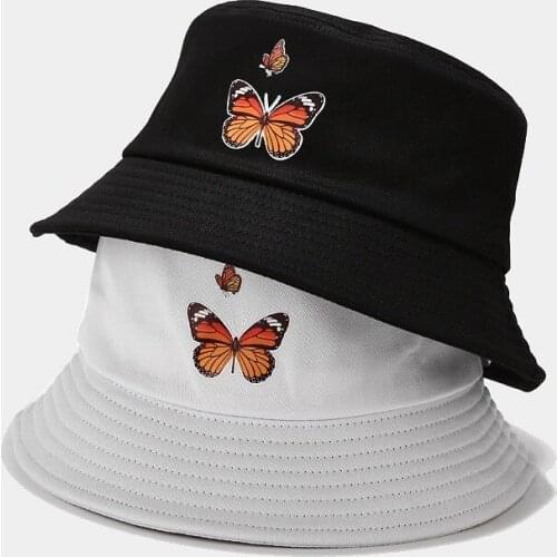 New Butterfly Pattern Fisherman Hat for Women Summer Outdoor Sun Protection Hat Mens Panama Hat Unisex Foldable Bucket Hat
