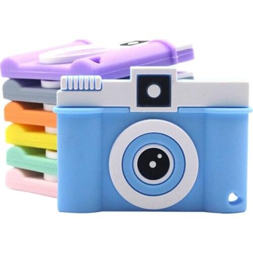 BPA Free Silicone Baby Teething Toys Cartoon Camera Food Grade Silicone Tiny Rod DIY Teether Necklace Accessorie Infant Chew Toy