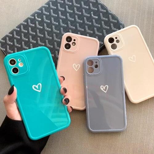 Cute Love Heart Silicone Case For iPhone 11 12 Pro X XR Xs Max 7 8 6 6s Plus SE 2020 12 Mini Camera Protection Candy Color Shell