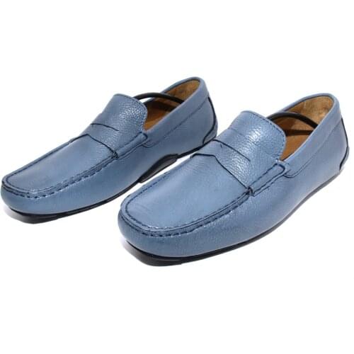 SHENBINS Handmade Blue Penny Loafers with Genuine Floater Leather, Exclusive Mens Casual Fashion Footwear