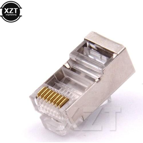 50pcs rj45 connector rj45 plug cat6 shielded male network connectors stp 8p8c gold plated terminals high quality
