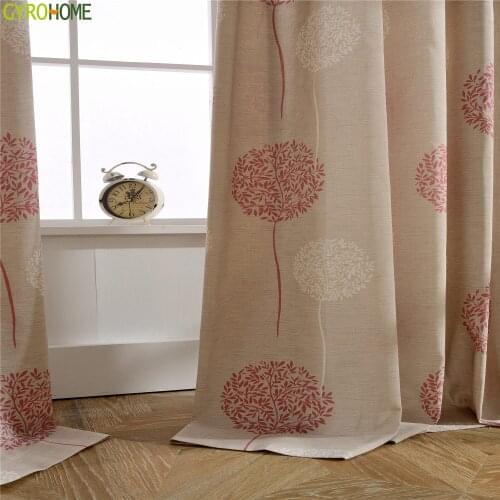 Modern Simple Polyester Cotton Printing Red Tree Curtains for Bedroom Living Room