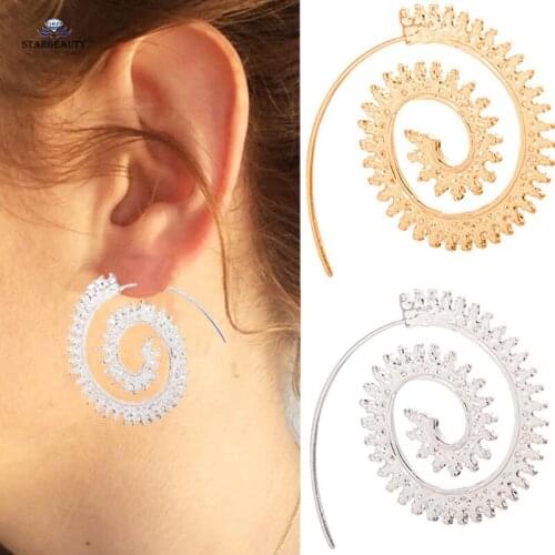 Starbeauty 2pcs/lot Elegant Big Round Circle Hoop Earrings Spiral Helix Piercing Tragus Ear Piercing Gold Color Ear Hoops