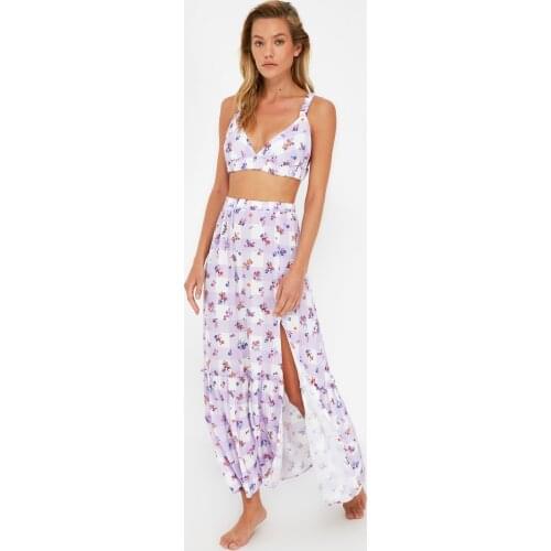 Trendyol Plaid Flower Print Viscose Bottom-Top Suit TBESS21AU0451