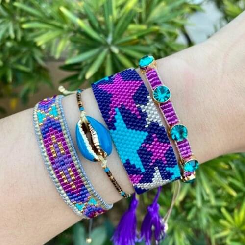 BLUESTAR Fashion Heart Multicolor Star Pulseras Mujer Moda Handmade Shell MIYUKI Bead Bracelets