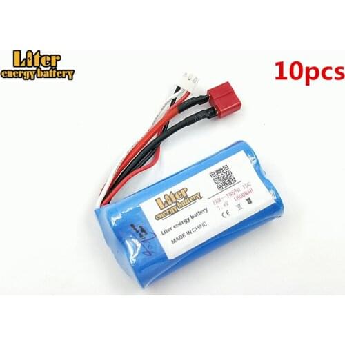 10pcs 7.4 V 1800 mAh model aircraft Helicopter high-discharge 15c 18650 2S 12428 RC Car 7.4V lithium batteries