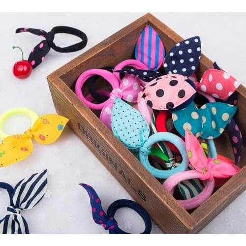 10 PCS Girls Headwear Mix Styles Bow Dot Elastic Hair Bands Rabbit Ears Hair Accessories Ponytail Holder Rubber Bands Ropes