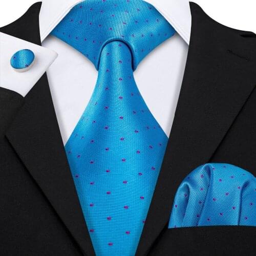 2018 Blue Dot 100% Silk Tie Set Gift For Men Tie Barry.wang Dropshipping 8.5cm Neck Tie For Men Wedding Party Business LS-5093
