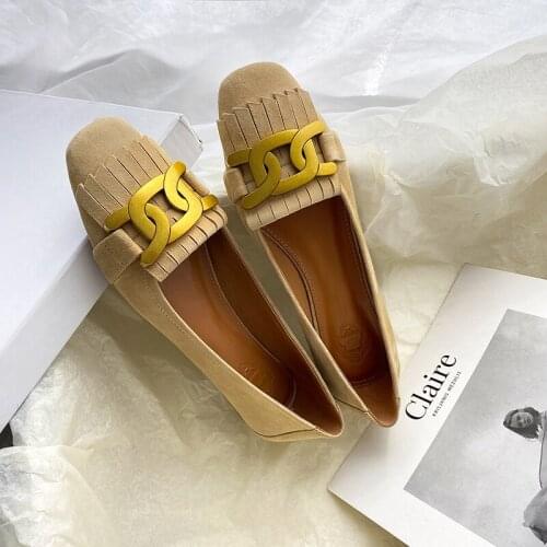 2021 Spring New Fashion Women Shoes Genuine Leather Low Heels WomenS Loafers Metal Decoration Working Office Lady Shoes Woman