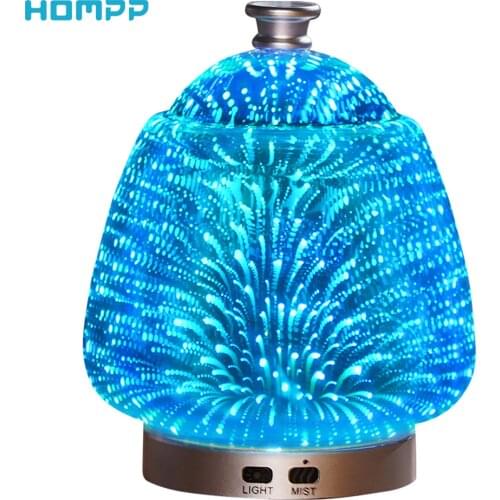 3D Fireworks Glass Aroma Diffuser 7Color Changing LED Light Aromatherapy Essential Oil Diffuser 100ml Air Ultrasonic Humidifier