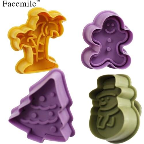 4pcs/set 3D Gingerbread Xmax Tree Snowman Decoration Fondant Cake Cookie Mold Sugarcraft Plunger Cutter 03071 Gift