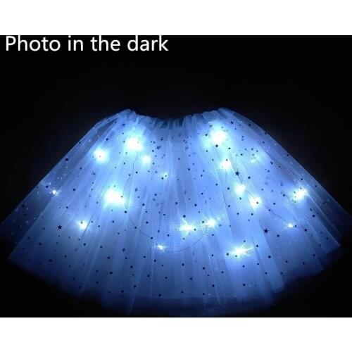White Mesh Tulle Skirt With Light Glows Childrens Birthday New Year Party Fun Gift LED New Style Strange Kids Girls Skirt