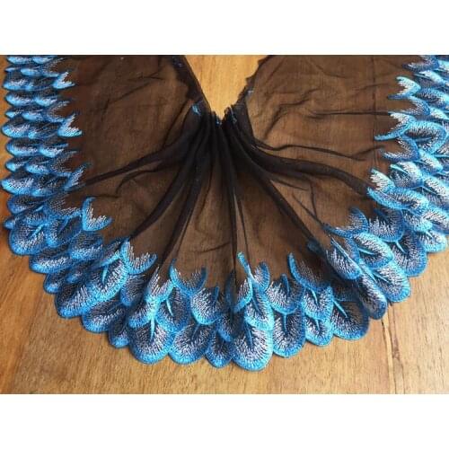 Free Shipment 1 Meter 21cm Width Free Shipping Peacock Blue Flower Lace Trim Doll Lace Fabric Trim Embroidery Lace Trimming