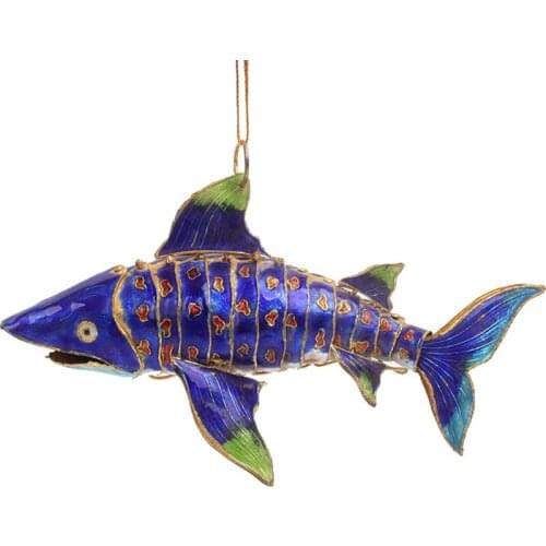 Large Lifelike Swing Enamel Shark Keychain Cloisonne Filigree Animal Charms Decorations Christmas Tree Pendant Gifts