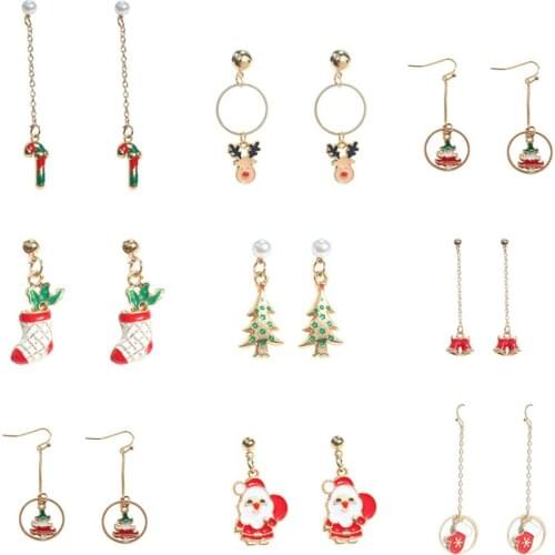 CRLEY Classic Christmas Style Drop Earrings Snowman Socks Christmas Tree Deer Fancy Cute Little Bell Gift Jewelry Long Earring