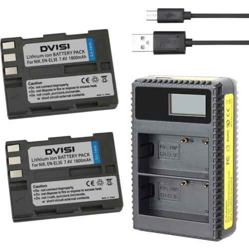 DVISI 2pcs EN-EL3E en-el3e Battery + USB Dual LCD Charger for Nikon D70 D70S D80 D90 D100 D200 D300 D300S D700 Camera